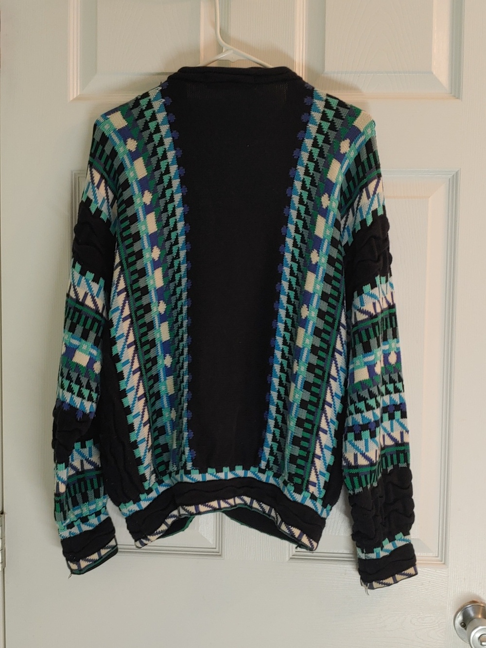 Vintage The Clever Shepherd Cotton Cardigan Black Geometric Unisex Size XXL - Picture 4 of 8